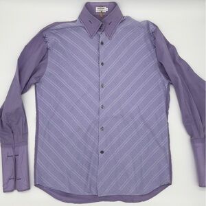 Angelino Men’s Dress Shirt 18 Lavender Cross Embroidery Button Front Cotton